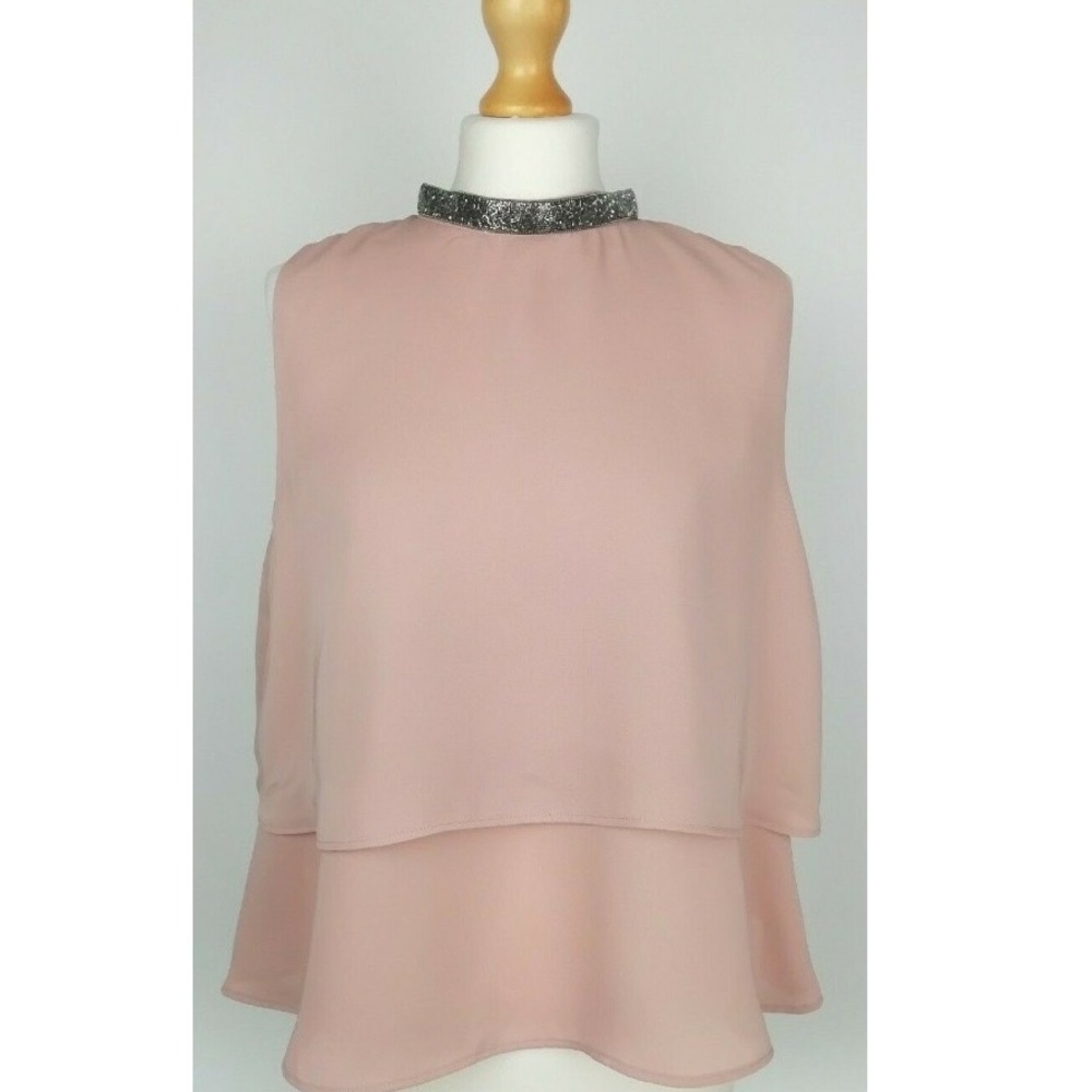 Gorgeous Zara Rose Sleeveless Bead Trim Blouse